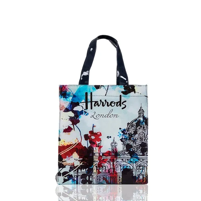 London Style PVC Reusable Shopping Bag Women's Bag Eco Friendly Flower Shopper Bag Waterproof Handbag Lunch Tote Shoulder Bag