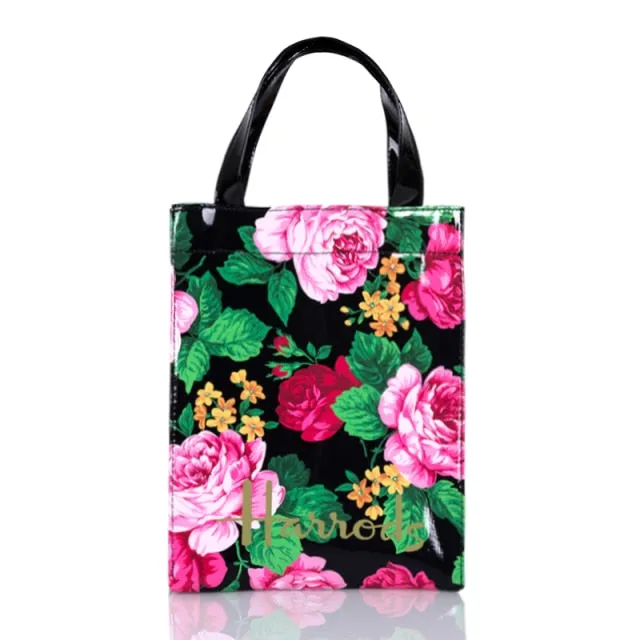 London Style PVC Reusable Shopping Bag Women's Bag Eco Friendly Flower Shopper Bag Waterproof Handbag Lunch Tote Shoulder Bag