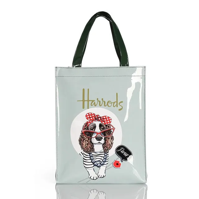 London Style PVC Reusable Shopping Bag Women's Bag Eco Friendly Flower Shopper Bag Waterproof Handbag Lunch Tote Shoulder Bag