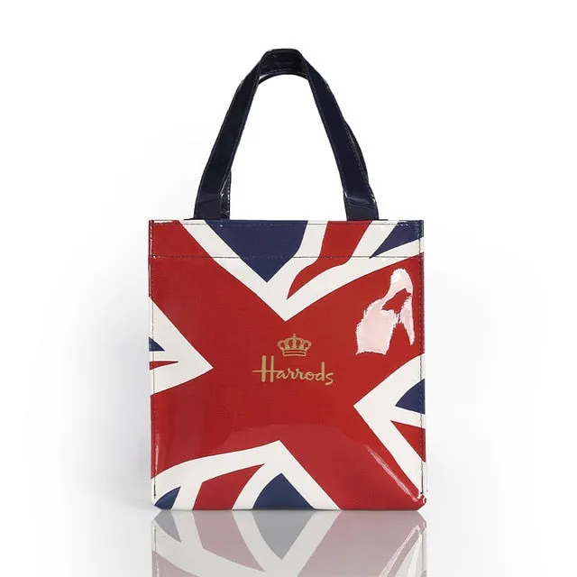 London Style PVC Reusable Shopping Bag Women's Bag Eco Friendly Flower Shopper Bag Waterproof Handbag Lunch Tote Shoulder Bag