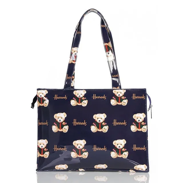 London Style PVC Reusable Shopping Bag Women's Bag Eco Friendly Flower Shopper Bag Waterproof Handbag Lunch Tote Shoulder Bag