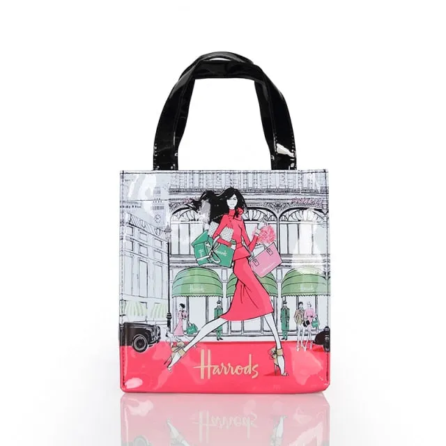 London Style PVC Reusable Shopping Bag Women's Bag Eco Friendly Flower Shopper Bag Waterproof Handbag Lunch Tote Shoulder Bag
