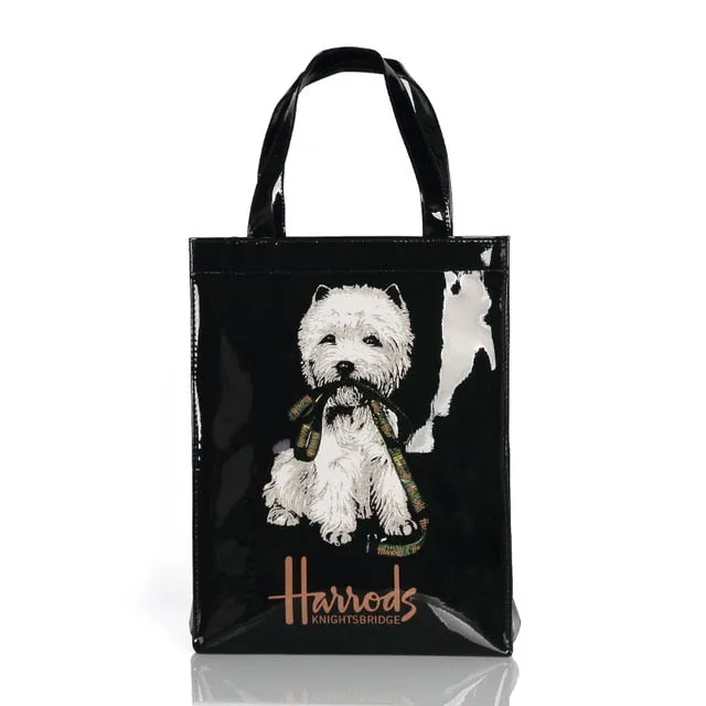 London Style PVC Reusable Shopping Bag Women's Bag Eco Friendly Flower Shopper Bag Waterproof Handbag Lunch Tote Shoulder Bag