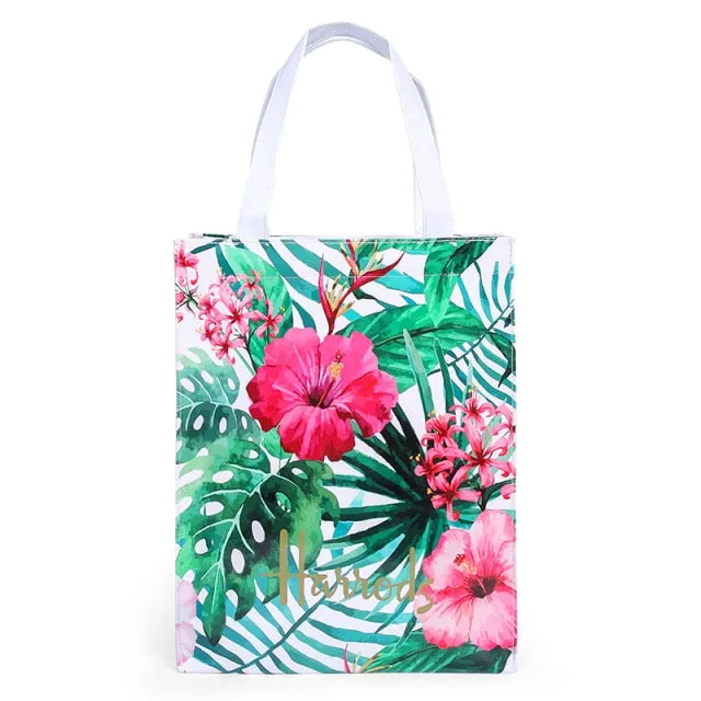 London Style PVC Reusable Shopping Bag Women's Bag Eco Friendly Flower Shopper Bag Waterproof Handbag Lunch Tote Shoulder Bag