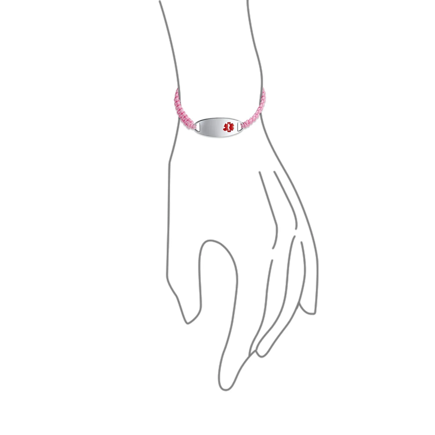 Medical ID Bracelet with Pink Braided Cord and Stainless Steel Clasp