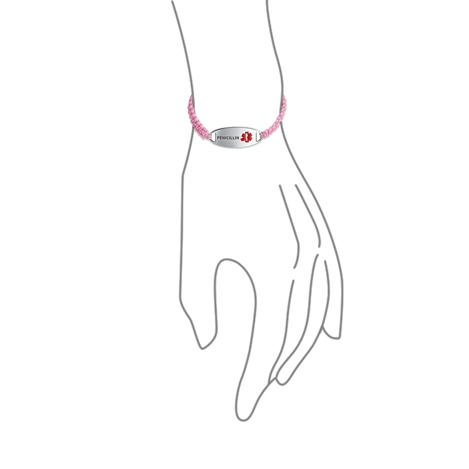 Medical ID Bracelet with Pink Braided Cord and Stainless Steel Clasp