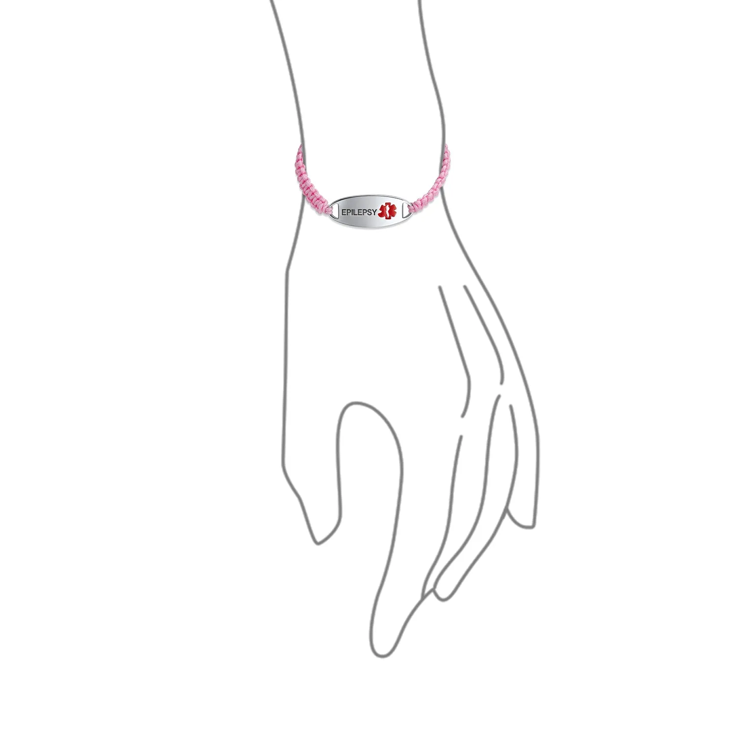 Medical ID Bracelet with Pink Braided Cord and Stainless Steel Clasp