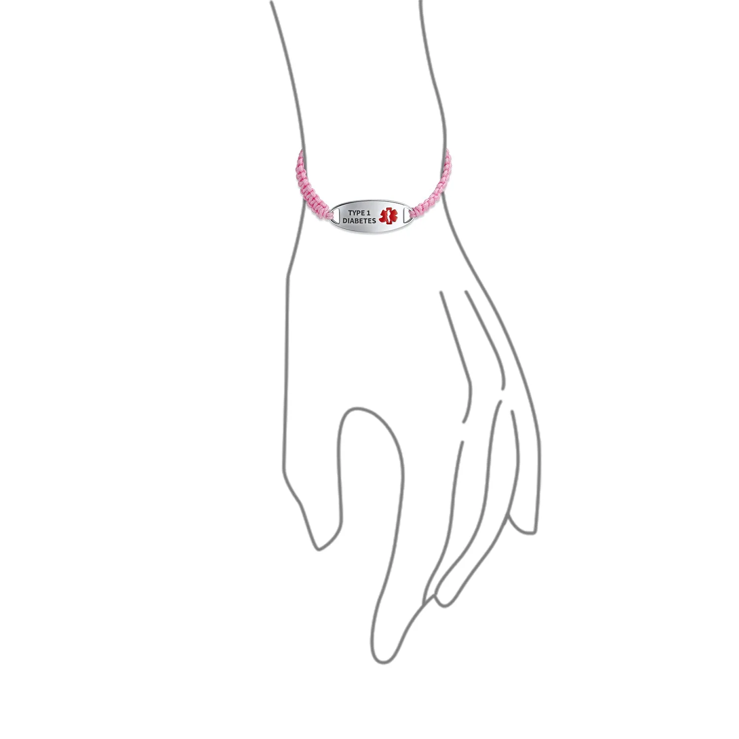 Medical ID Bracelet with Pink Braided Cord and Stainless Steel Clasp