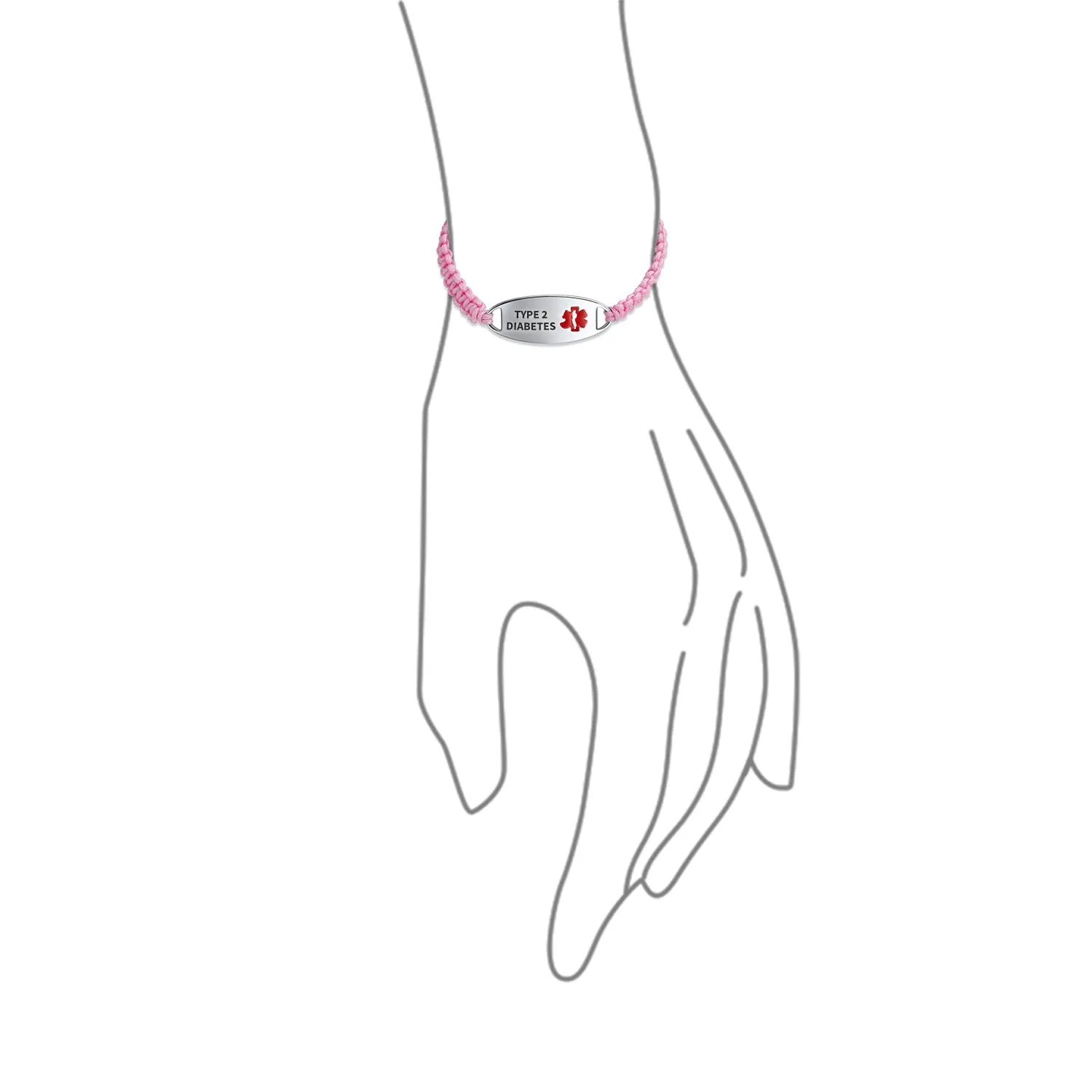 Medical ID Bracelet with Pink Braided Cord and Stainless Steel Clasp