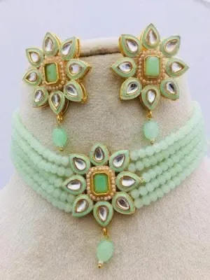Meenakari star chokar jewellery with earrings (light green)