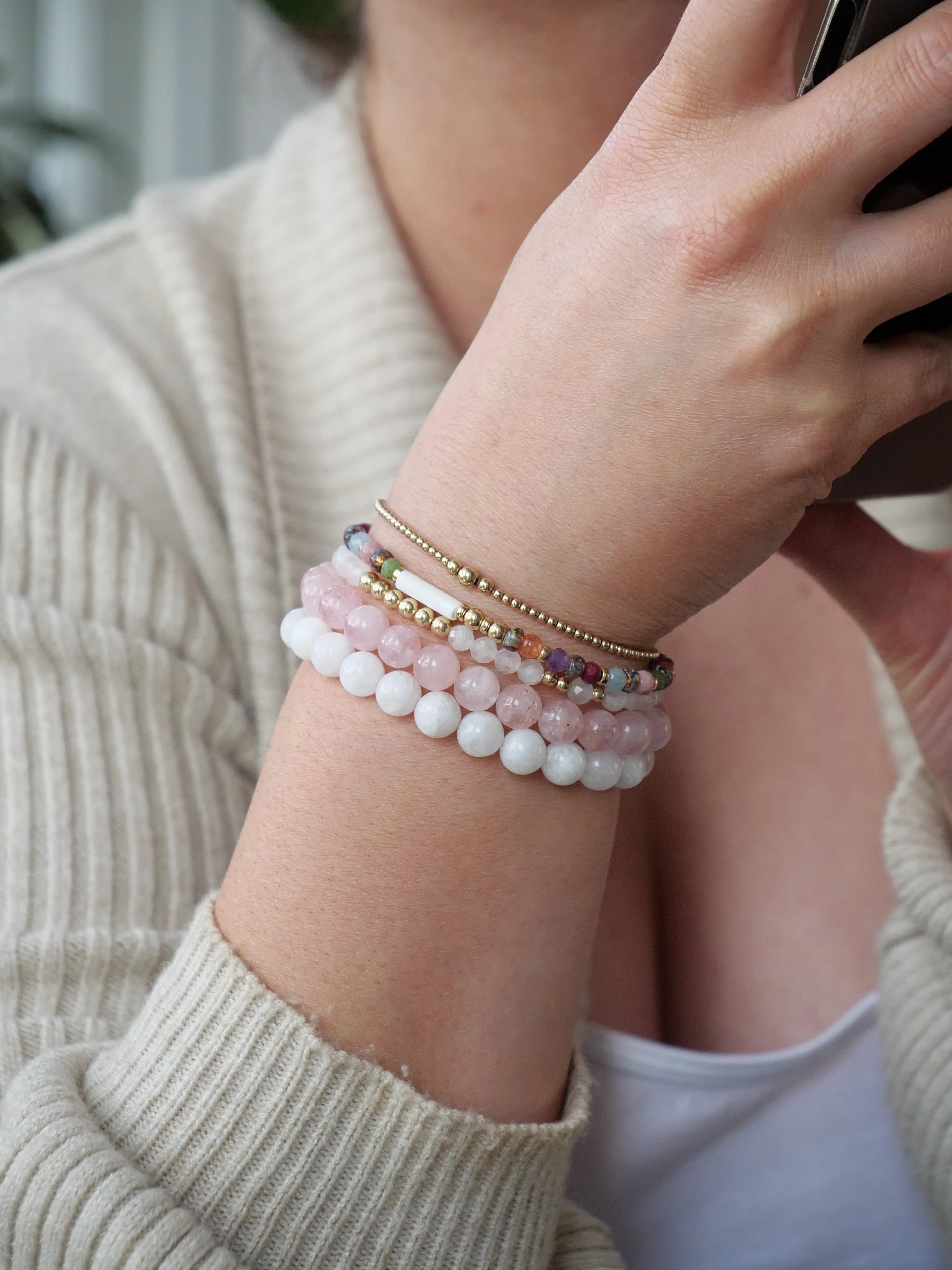 Morganite 8mm Beaded Natural Gemstone Elastic Bracelet, Genuine Top Grade Gift Jewelry, Men Women Fashion Crystal Energy Jewellery