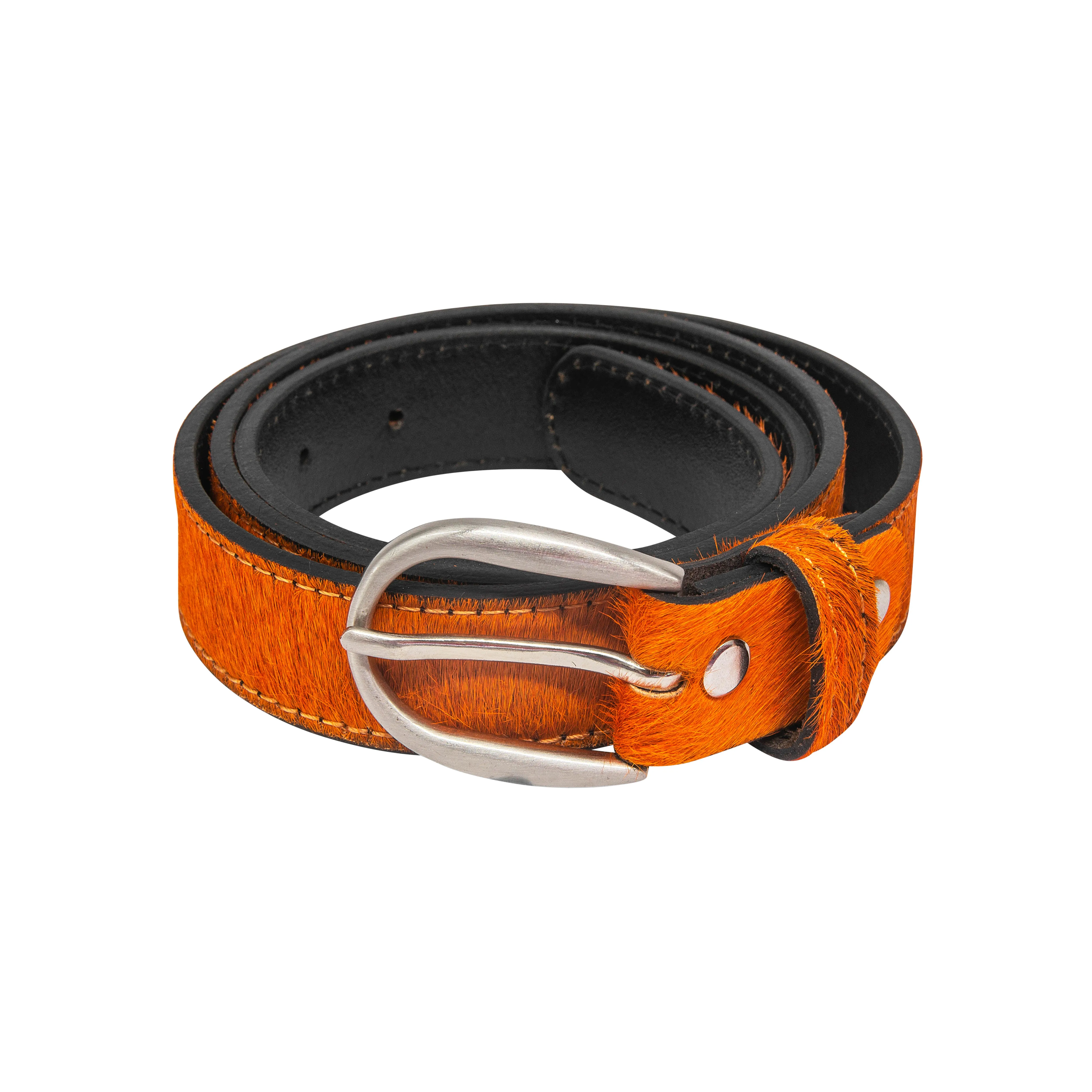 Neon Orange hair-on-hide women leather belt