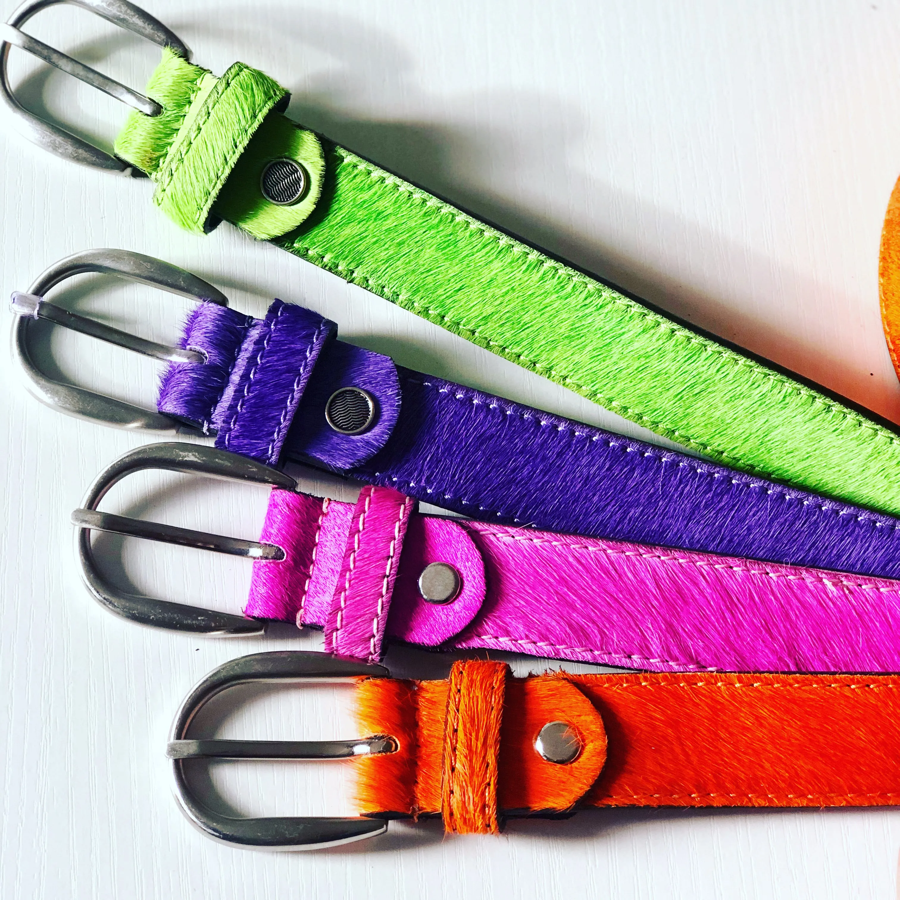 Neon Orange hair-on-hide women leather belt