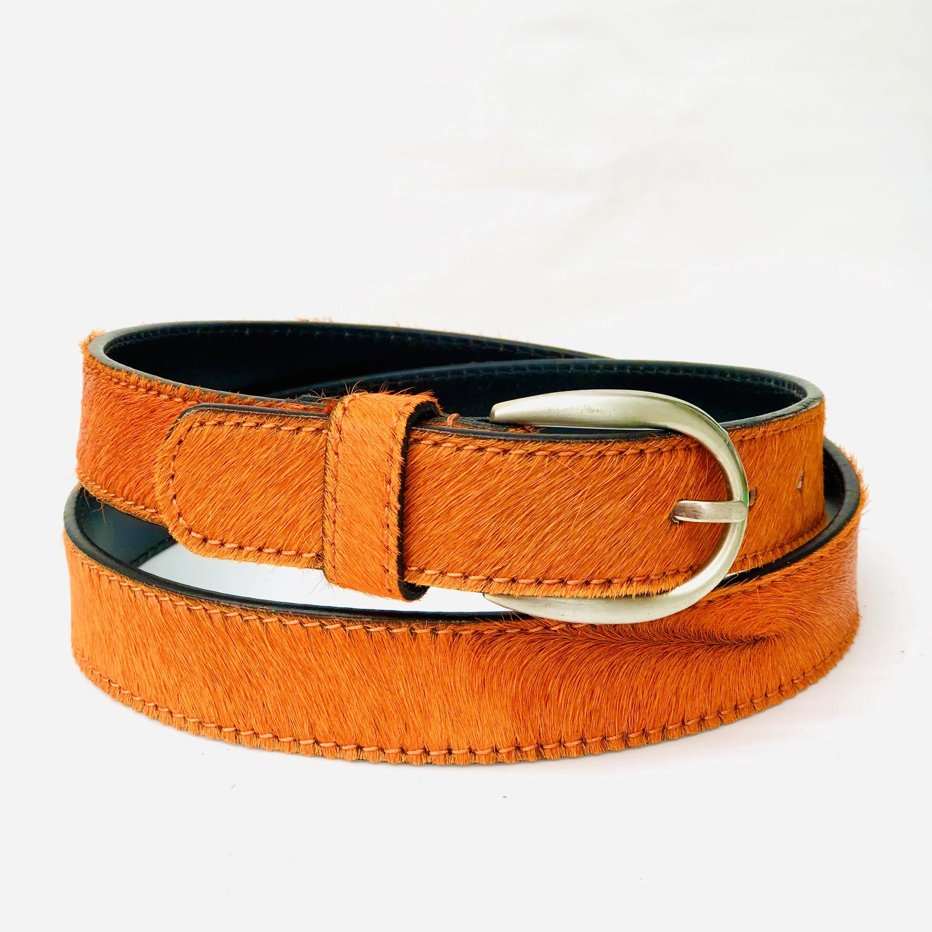 Neon Orange hair-on-hide women leather belt