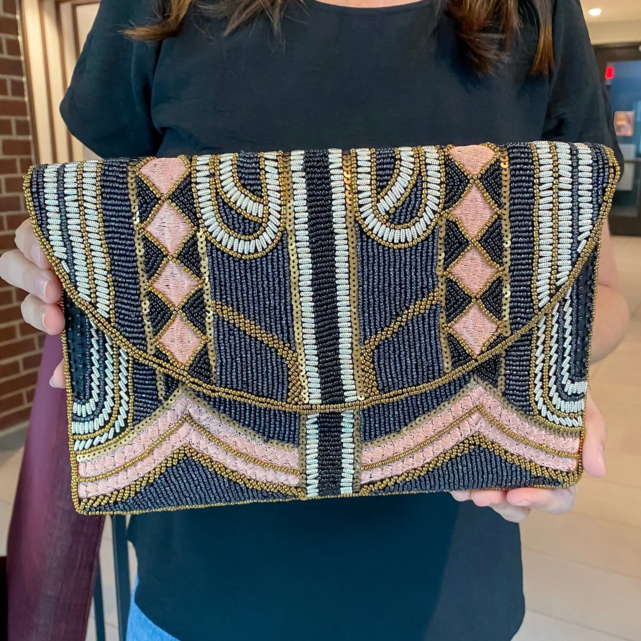 Pale Pink and Grey Beaded Crossbody