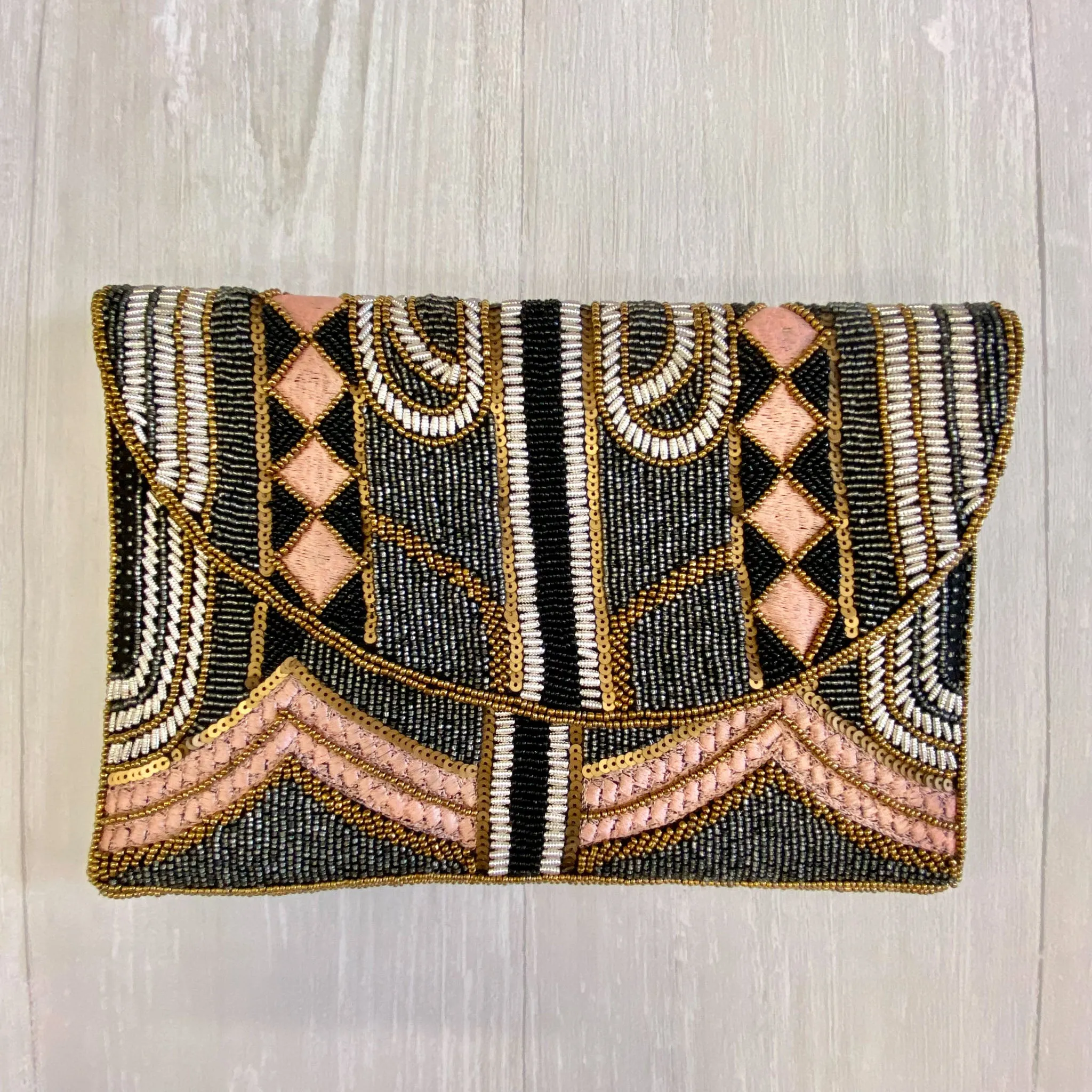 Pale Pink and Grey Beaded Crossbody