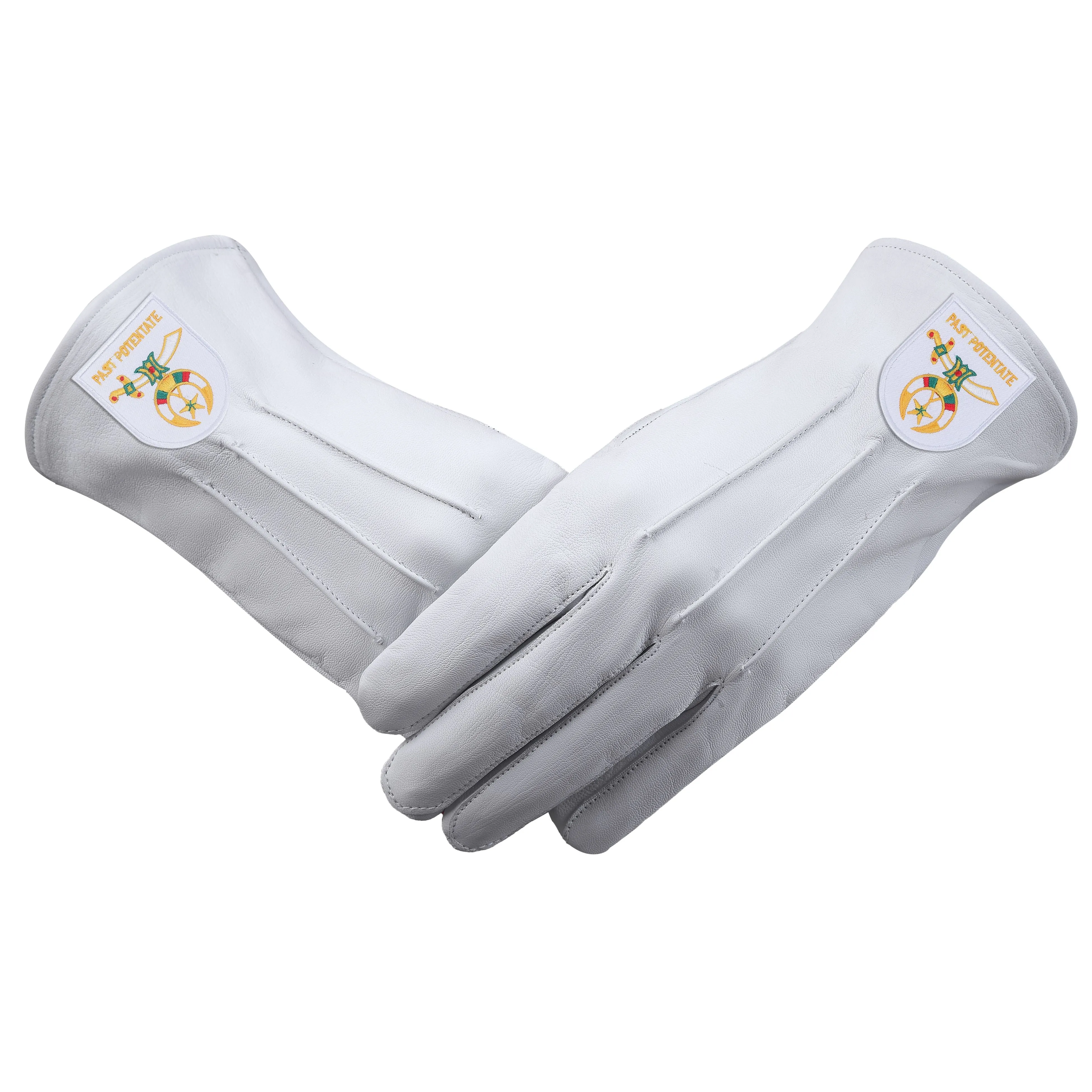 Past Potentate Shriners Gloves - White Leather With Gold Emblem