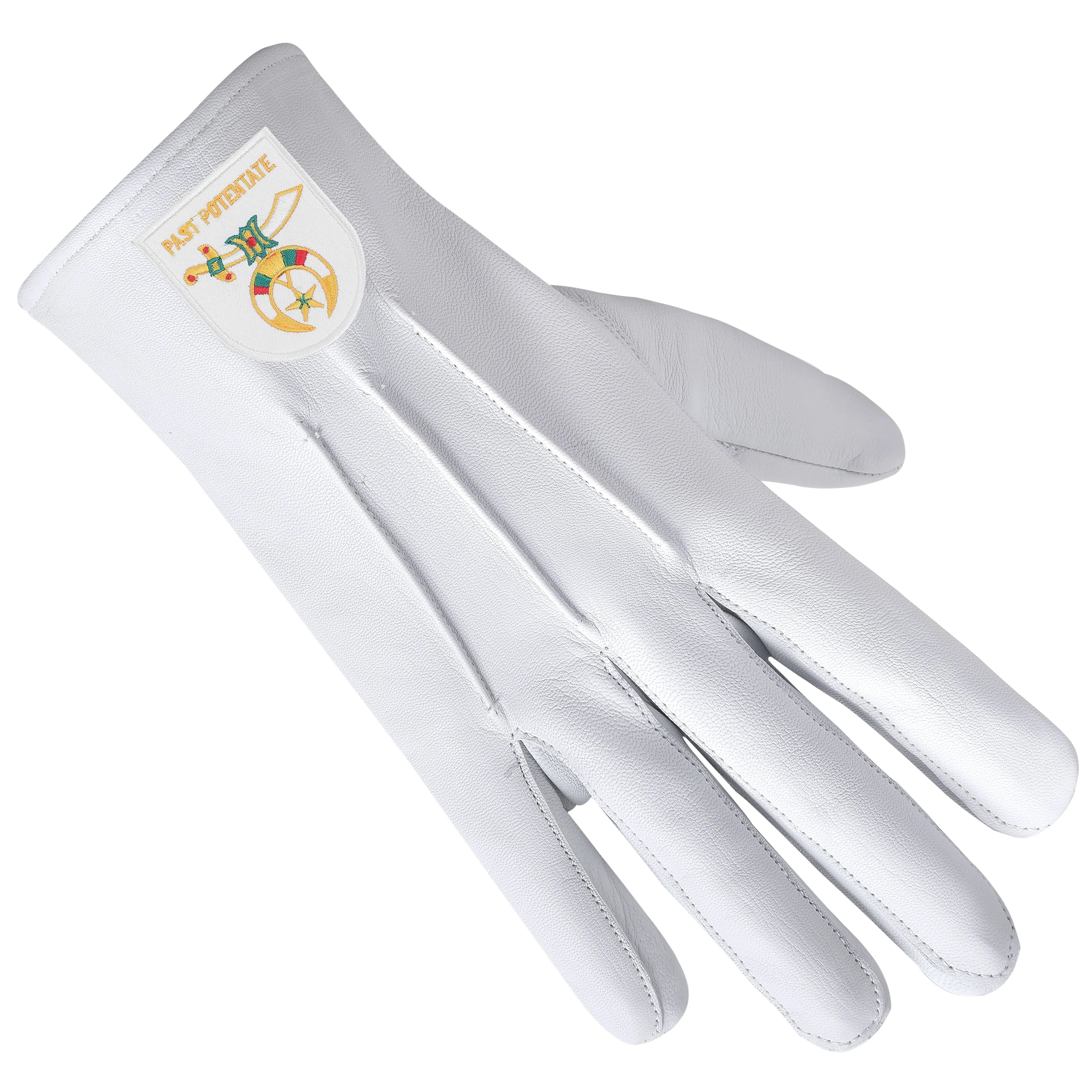 Past Potentate Shriners Gloves - White Leather With Gold Emblem