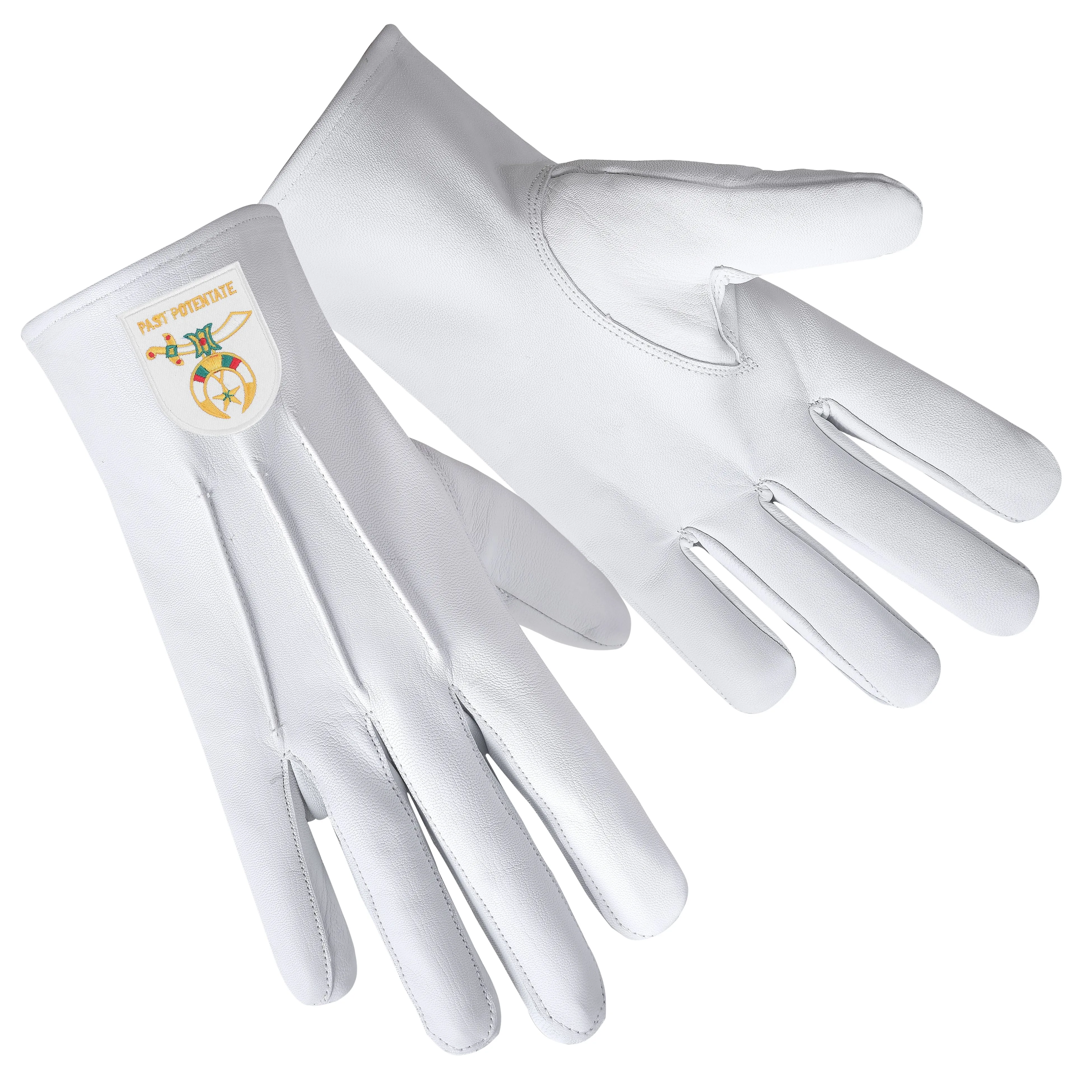 Past Potentate Shriners Gloves - White Leather With Gold Emblem