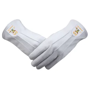 Past Potentate Shriners Gloves - White Leather With Gold Emblem