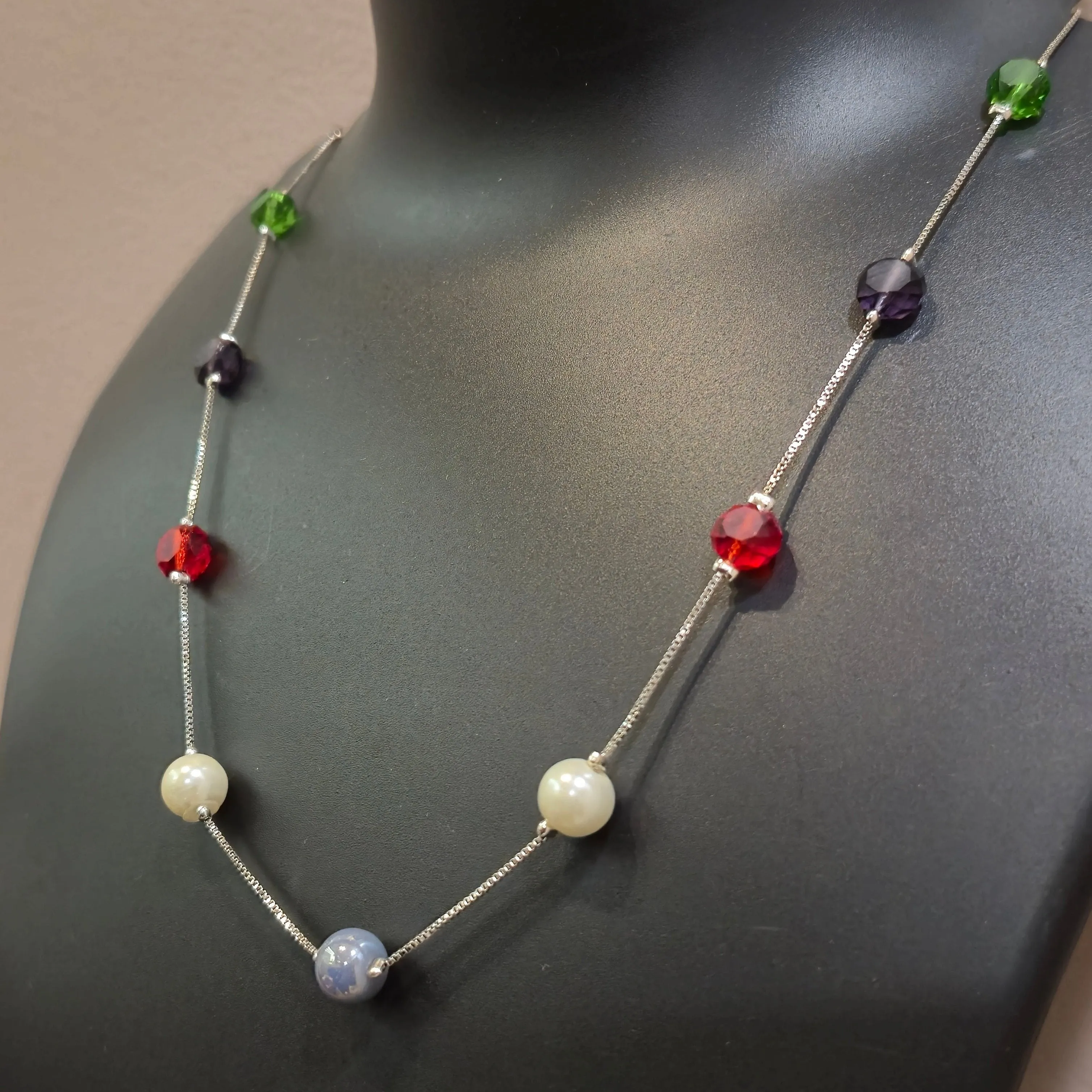 Pearl chain for neck multicolor