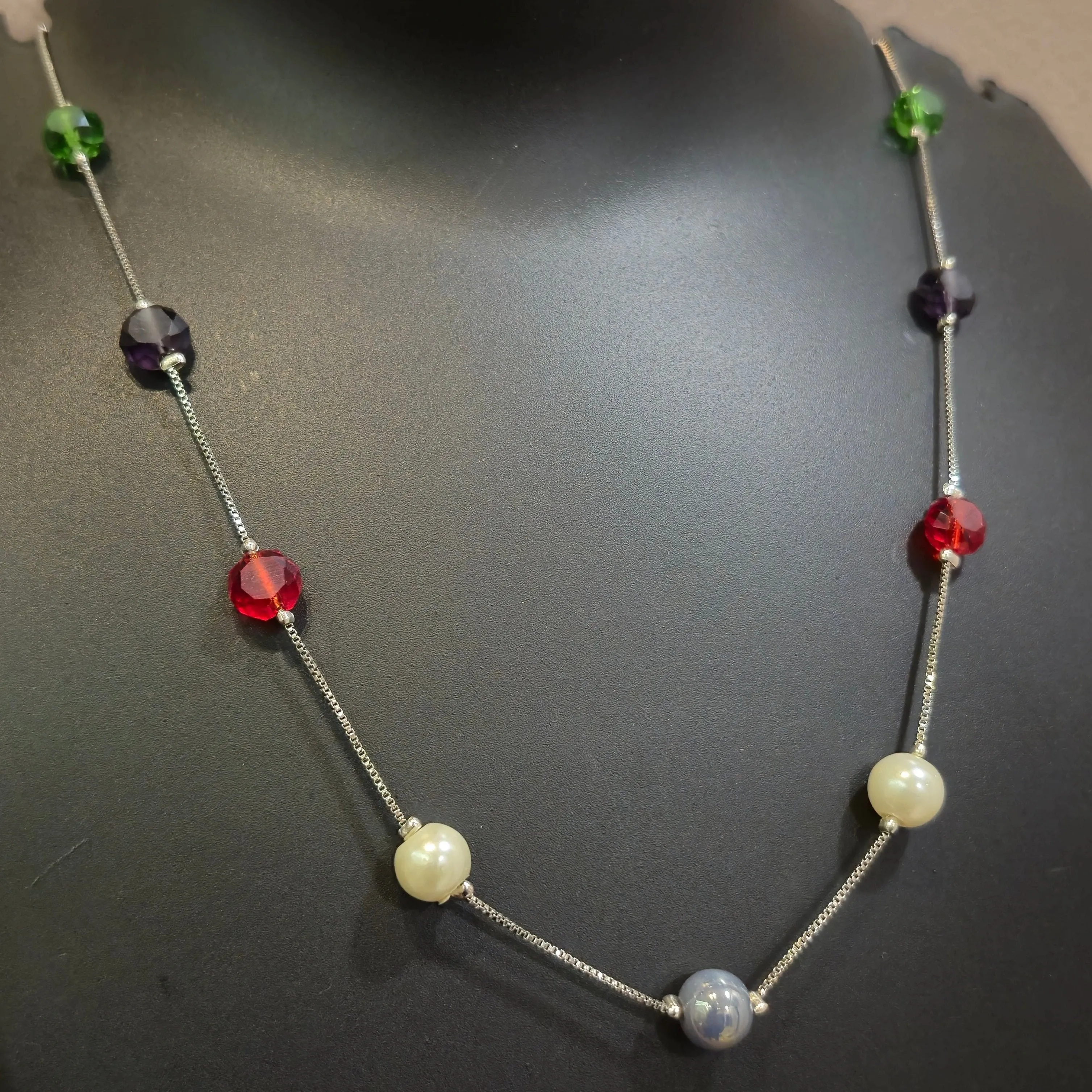 Pearl chain for neck multicolor