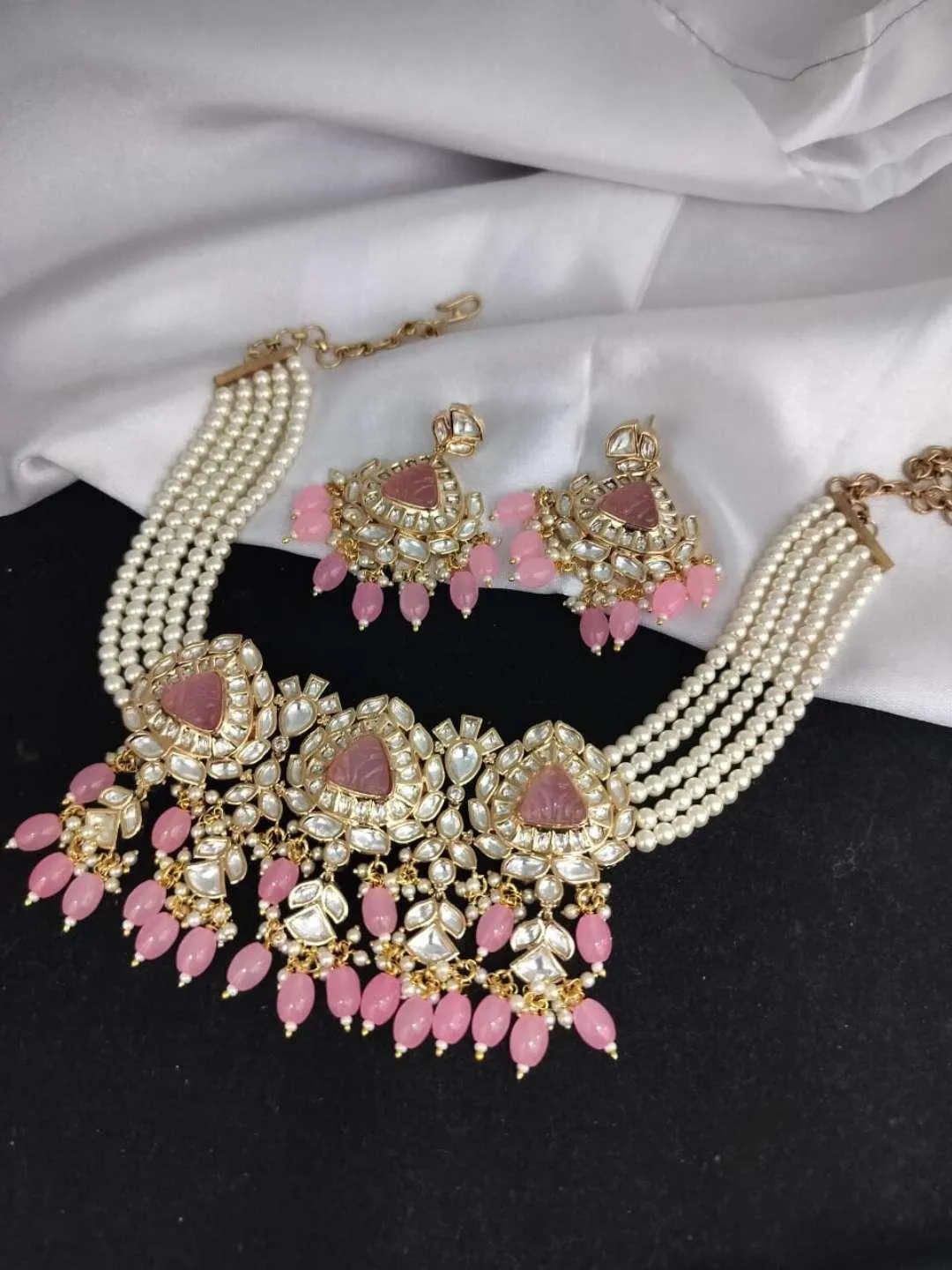 Pearl Kundan Beaded Choker Necklace Set
