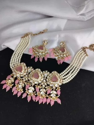 Pearl Kundan Beaded Choker Necklace Set