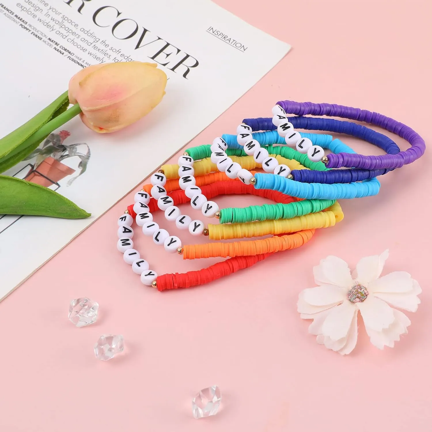 Rainbow Heishi Surfer Bracelets Set for Women Stackable Clay Beaded Bracelets Disc Stretch Preppy Bracelets Layering Colorful Friendship Bracelets Team Cheer Bulk Boho Summer Beach Jewelry Gift
