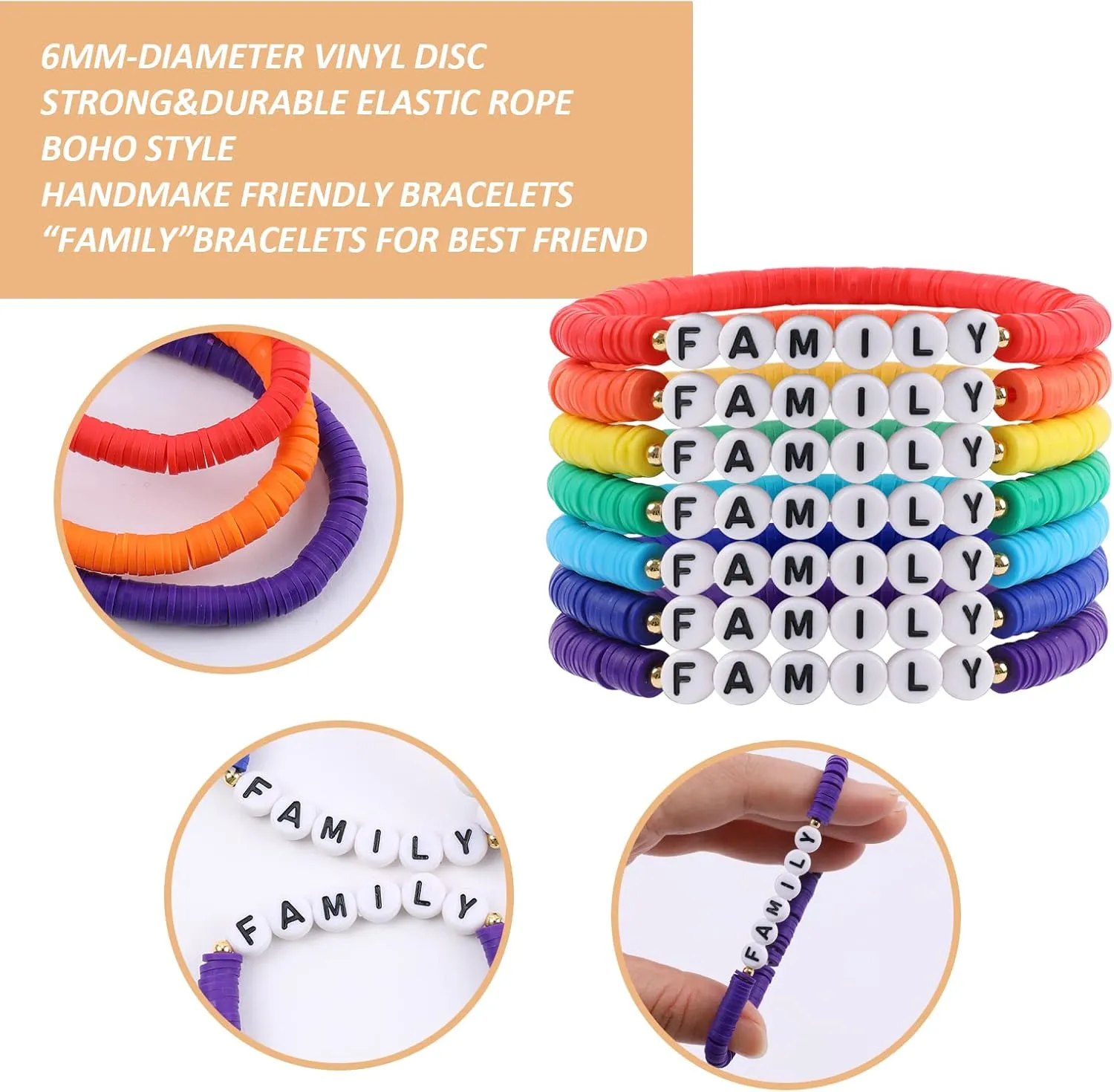 Rainbow Heishi Surfer Bracelets Set for Women Stackable Clay Beaded Bracelets Disc Stretch Preppy Bracelets Layering Colorful Friendship Bracelets Team Cheer Bulk Boho Summer Beach Jewelry Gift