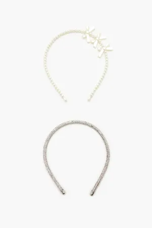 Rhinestone & Faux Pearl Headband Set (2 Pcs)