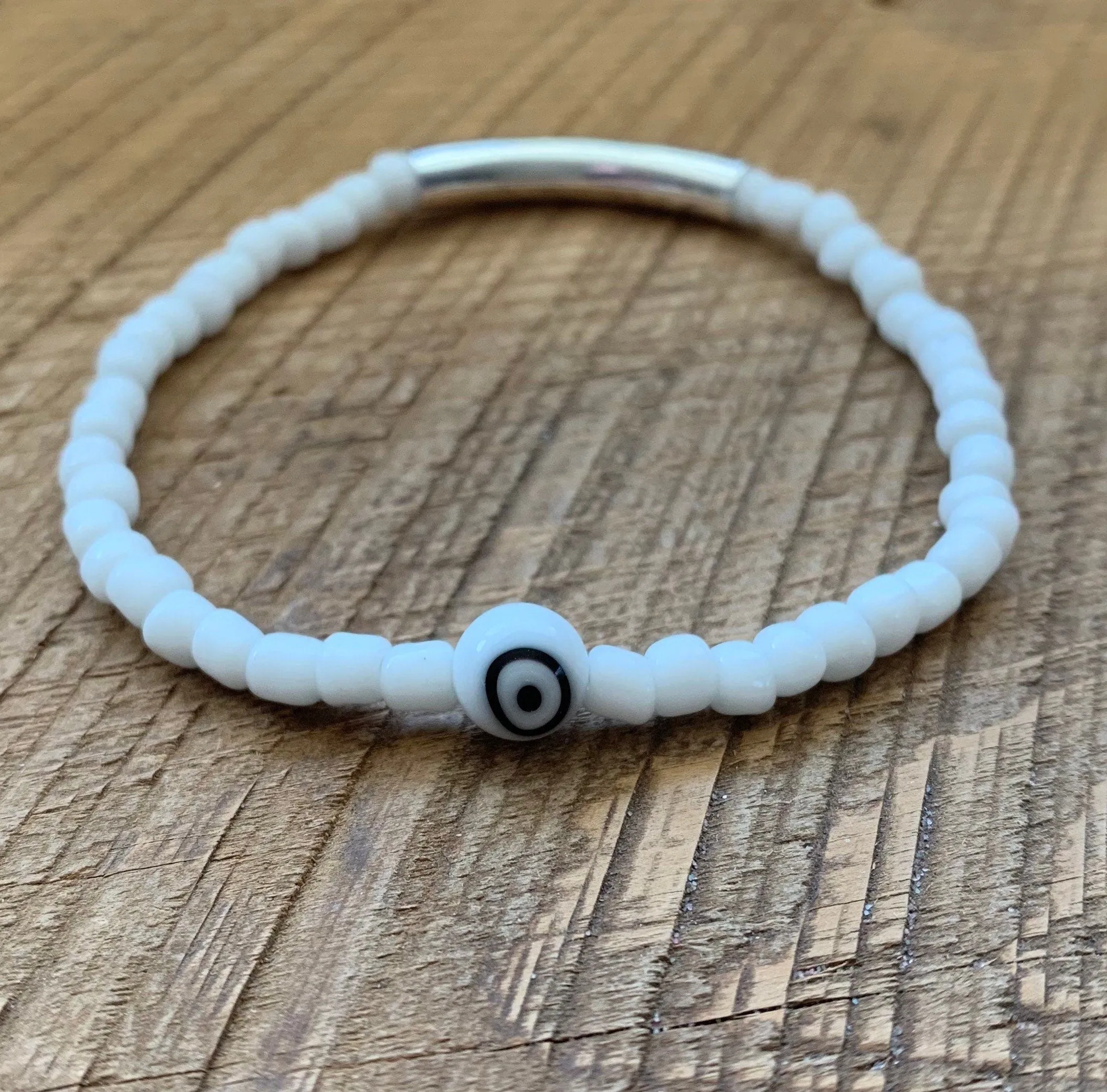 SariBlue® Bright Monochromatic Stackable Glass Bead Bracelet with Evil Eye