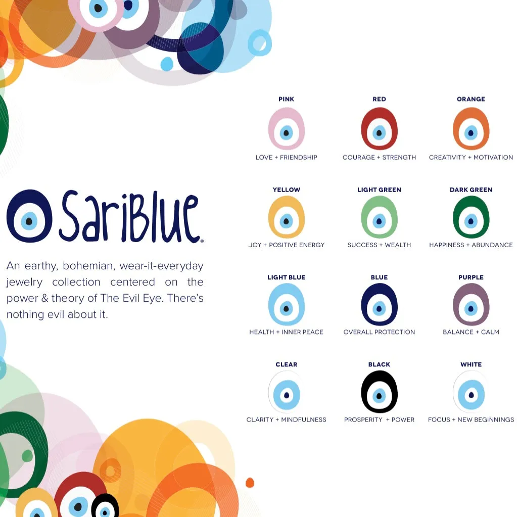 SariBlue® Bright Monochromatic Stackable Glass Bead Bracelet with Evil Eye