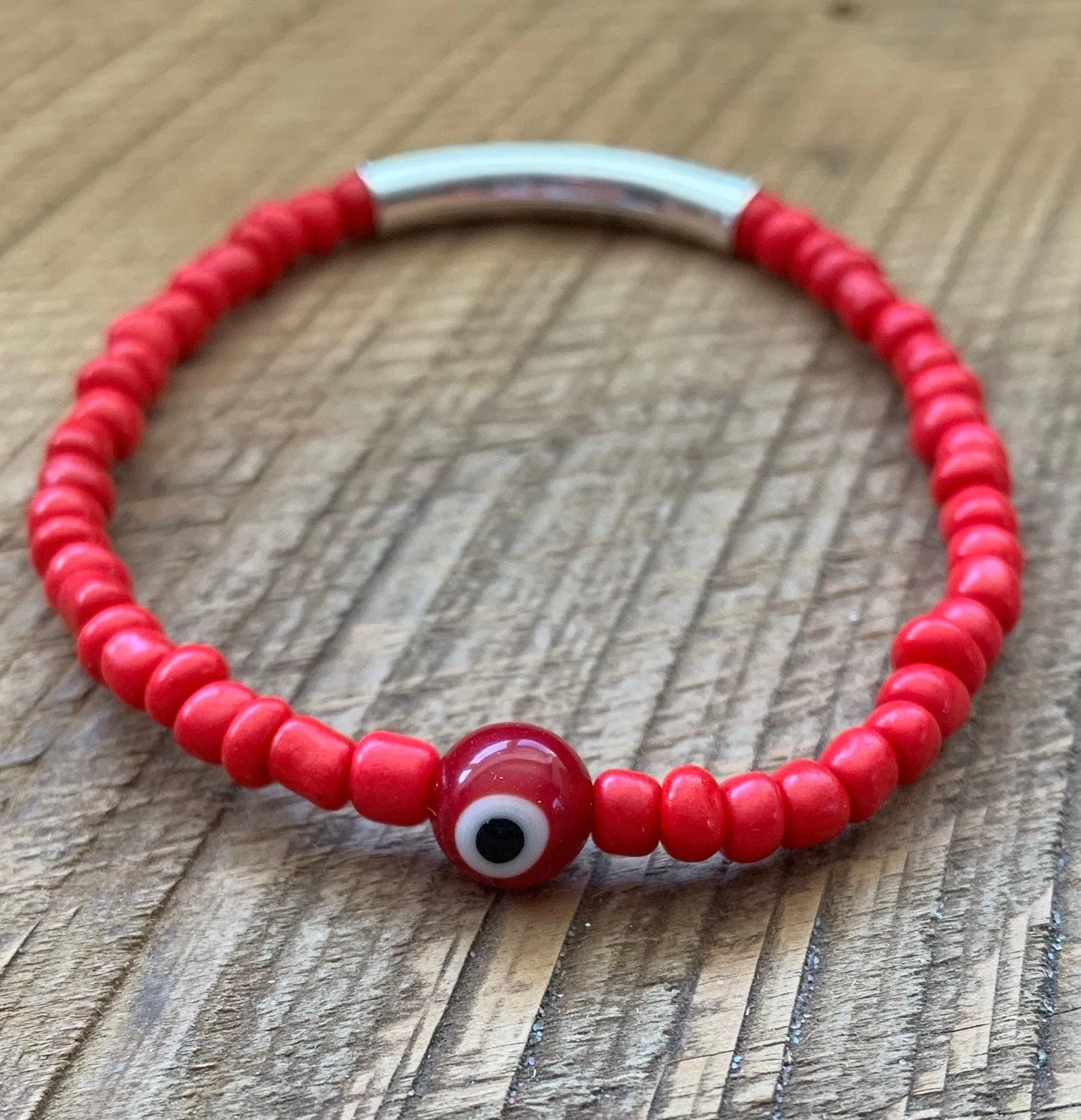 SariBlue® Bright Monochromatic Stackable Glass Bead Bracelet with Evil Eye