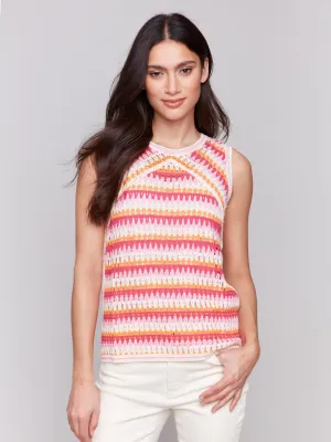 Sleeveless Crochet Crew Neck Top - Begonia