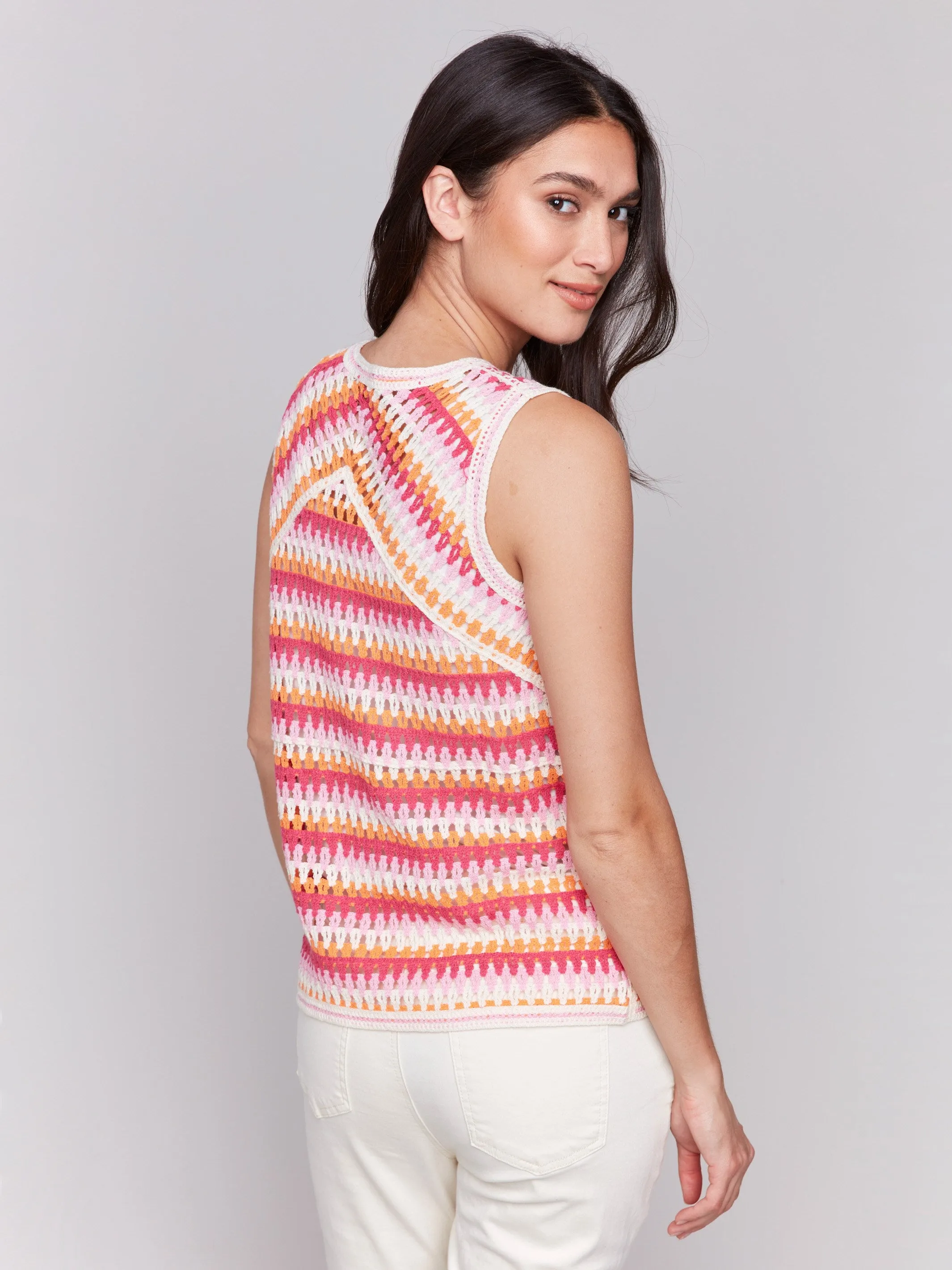 Sleeveless Crochet Crew Neck Top - Begonia