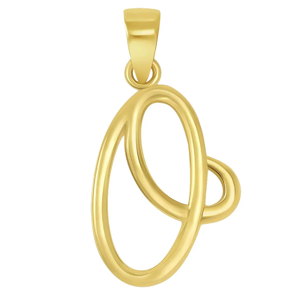 Solid 14k Yellow Gold Elegant Script Letter Cursive Initial Pendant - A to Z