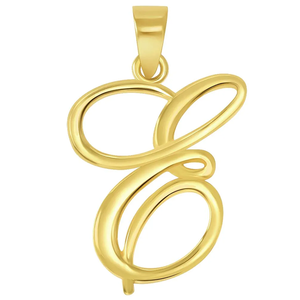 Solid 14k Yellow Gold Elegant Script Letter Cursive Initial Pendant - A to Z
