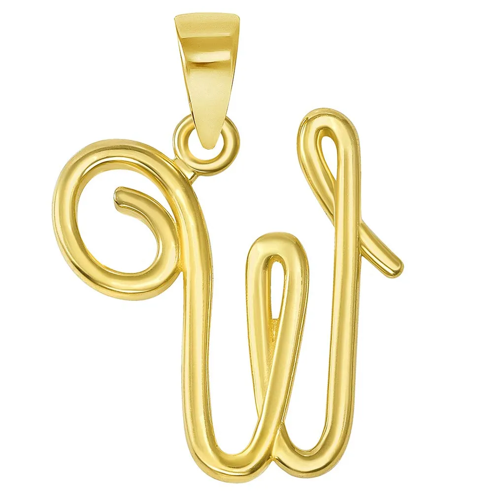 Solid 14k Yellow Gold Elegant Script Letter Cursive Initial Pendant - A to Z