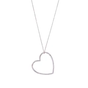 Sterling Silver Silhouette Heart Pave Necklace