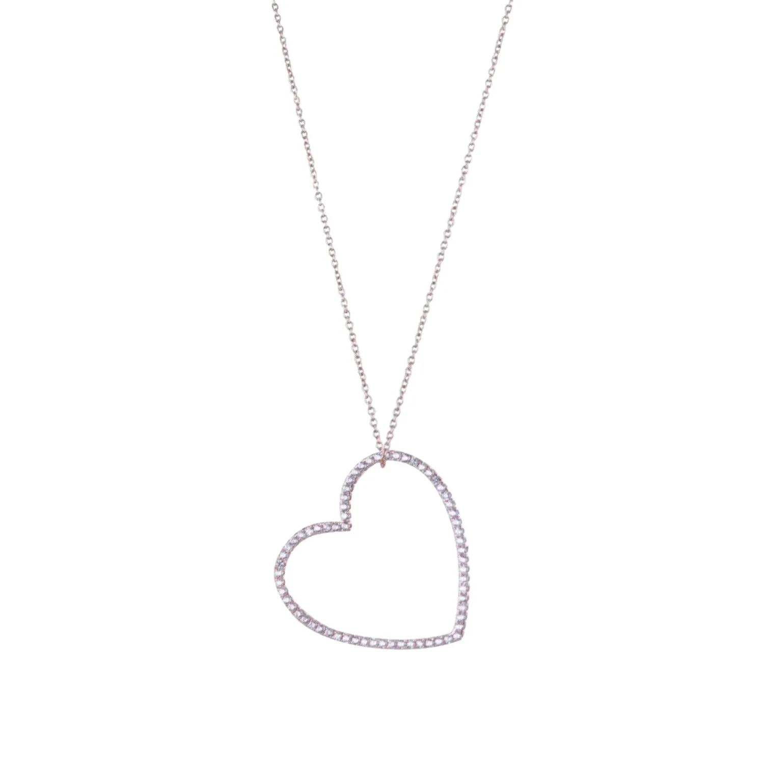 Sterling Silver Silhouette Heart Pave Necklace