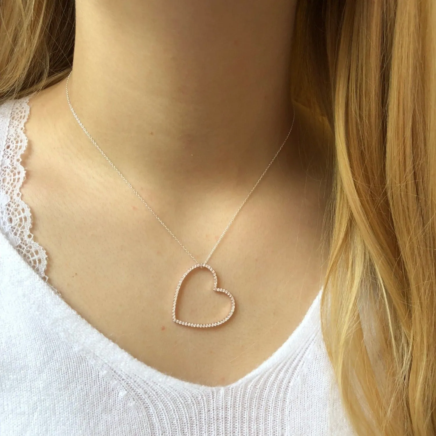 Sterling Silver Silhouette Heart Pave Necklace