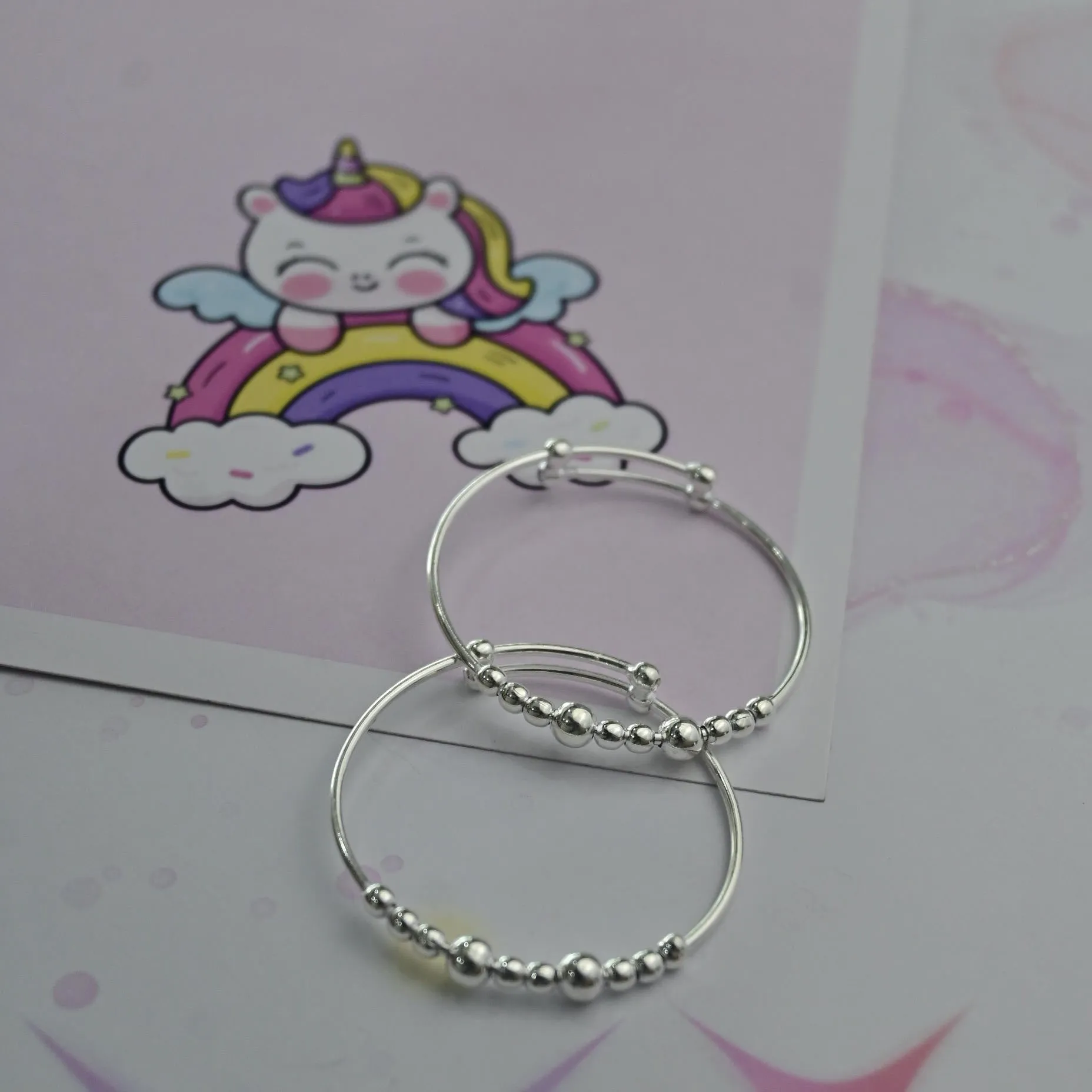 Sterling Silver two beads kada/bangles/bracelets (Pair of 2)