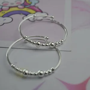 Sterling Silver two beads kada/bangles/bracelets (Pair of 2)