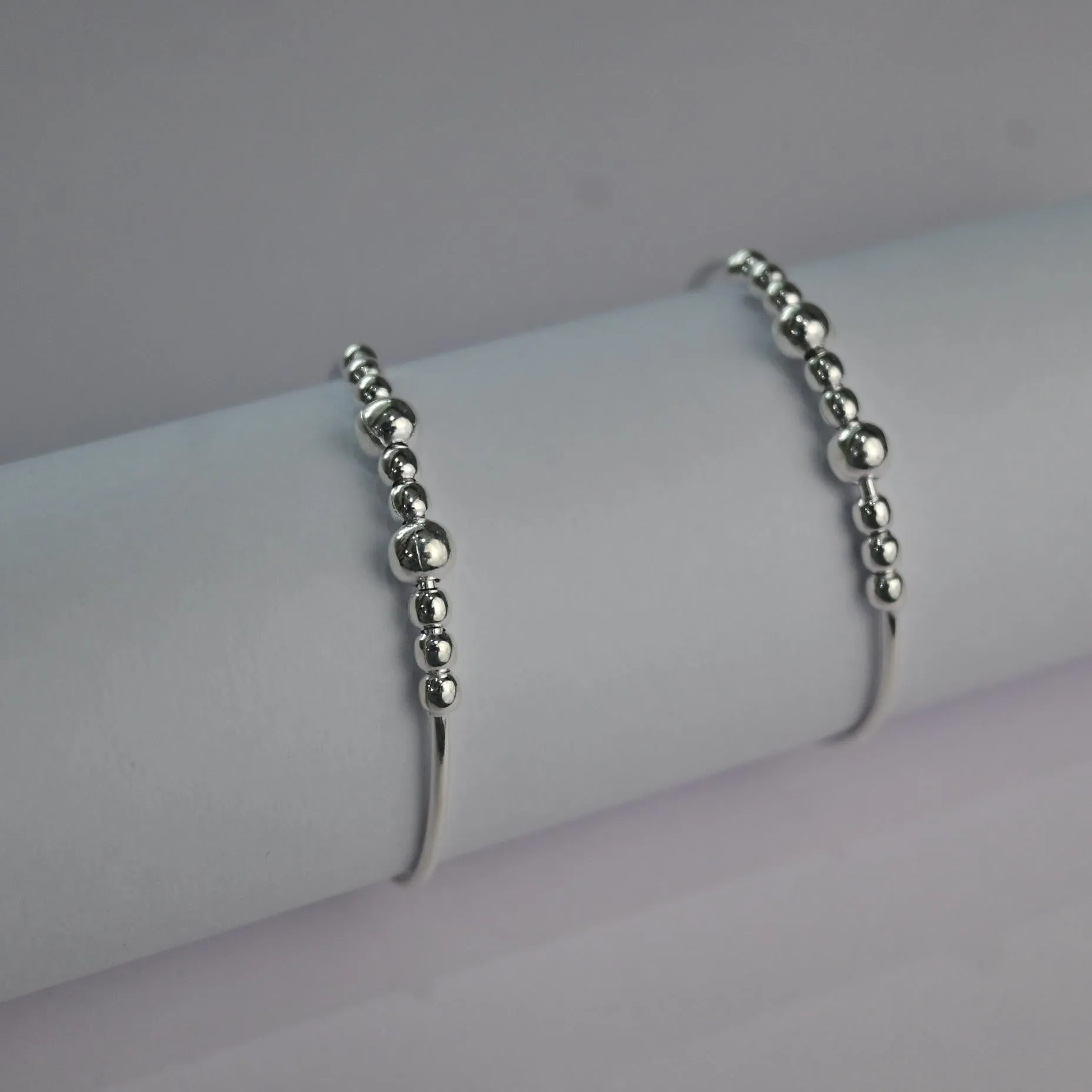 Sterling Silver two beads kada/bangles/bracelets (Pair of 2)