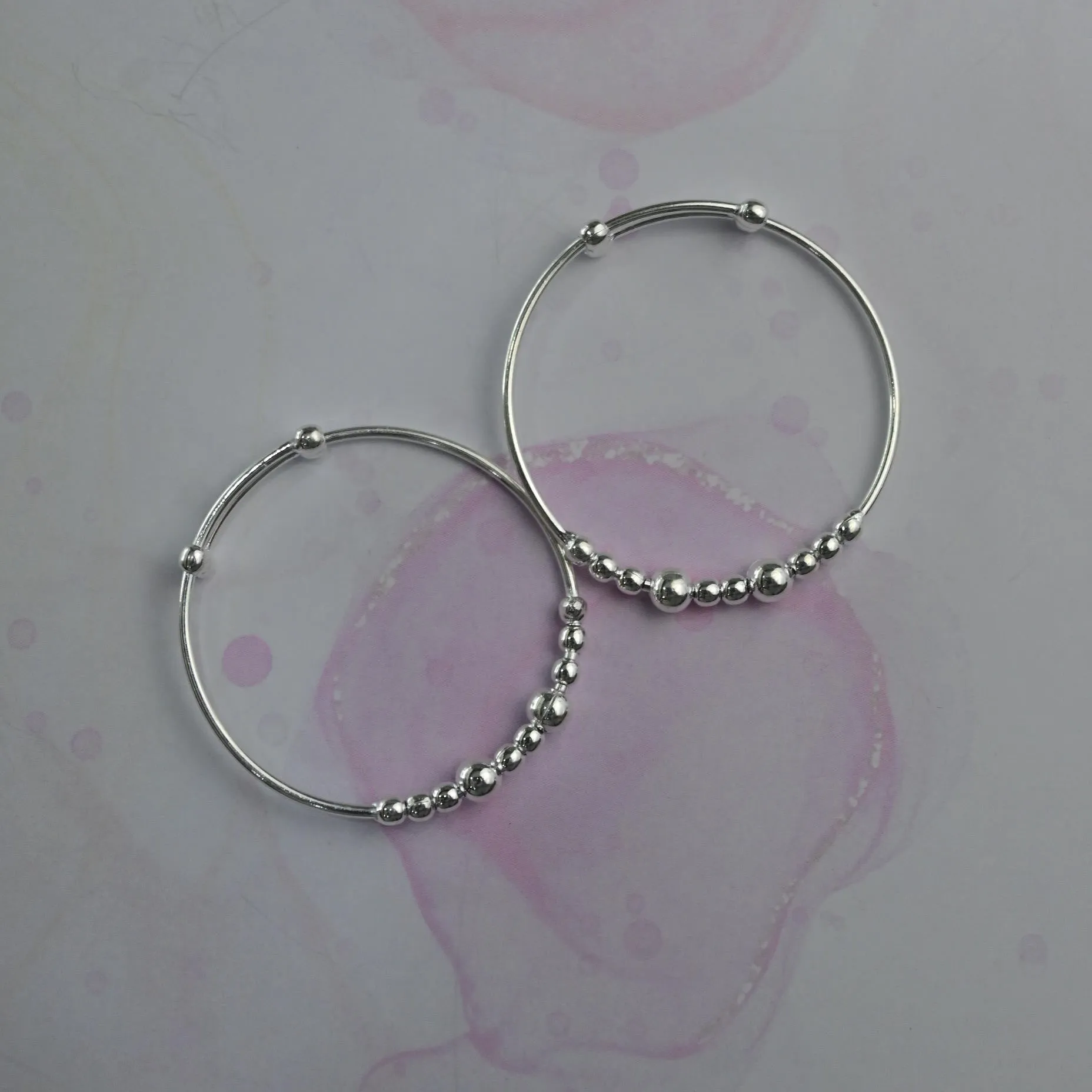 Sterling Silver two beads kada/bangles/bracelets (Pair of 2)