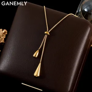 Trendy 18K Gold Plated Water Drop Pendant Necklace for Women