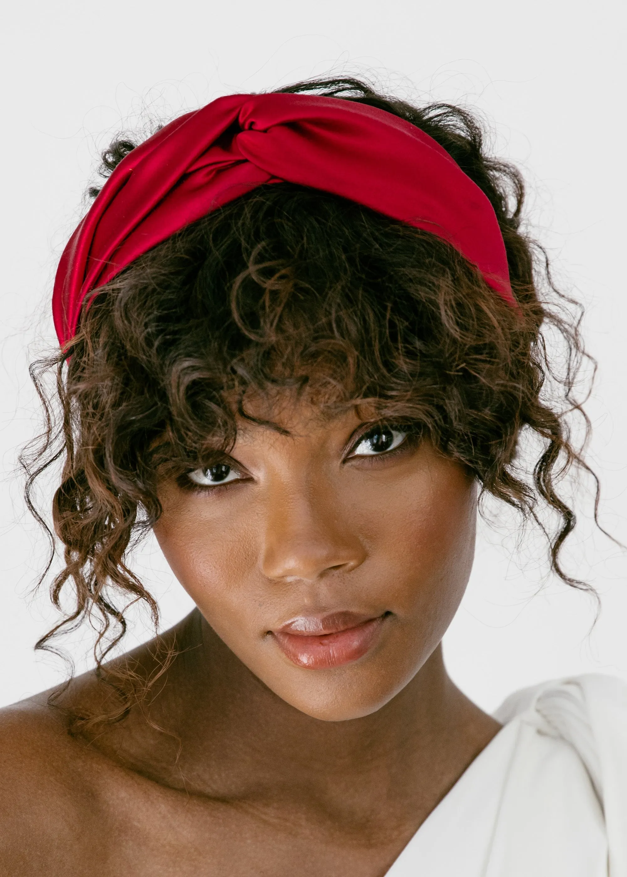 Twist Headband in Silk Satin -- Ruby