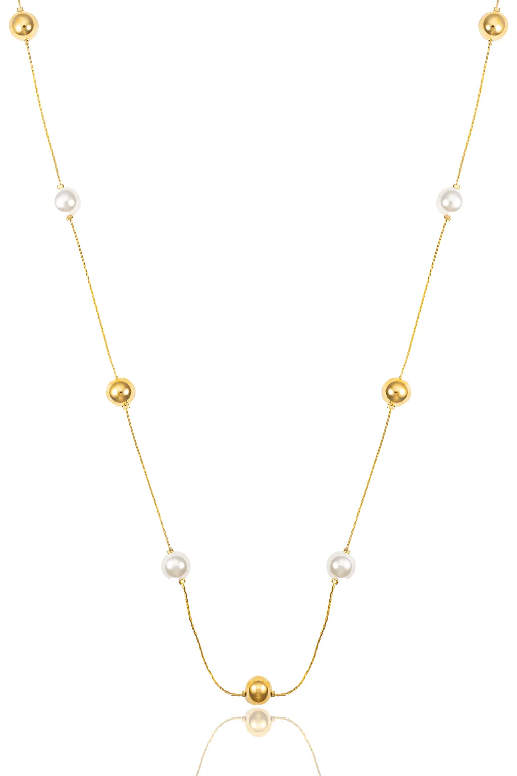 Two Tone Bead Pearl Opera Necklace (H220)