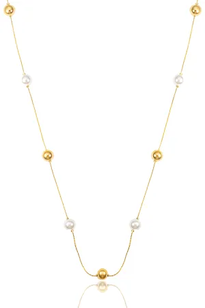 Two Tone Bead Pearl Opera Necklace (H220)